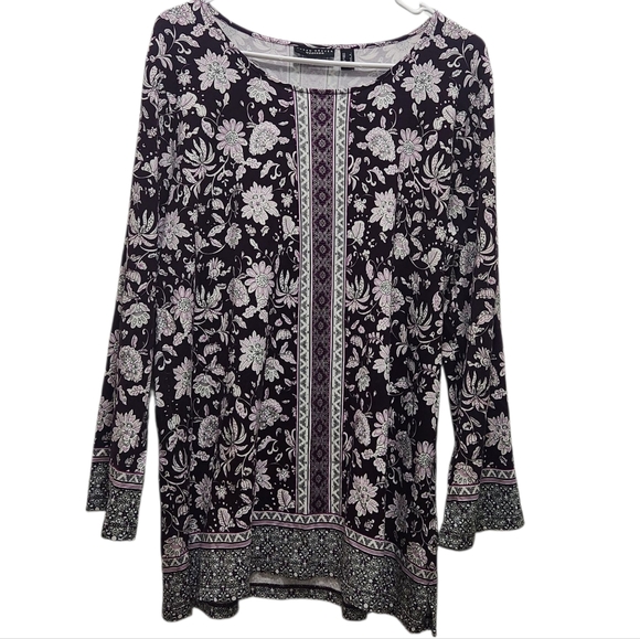 Susan Graver Tops - Susan Graver Weekend Floral Paisley Cotton Modal Tunic Purple White Women's L